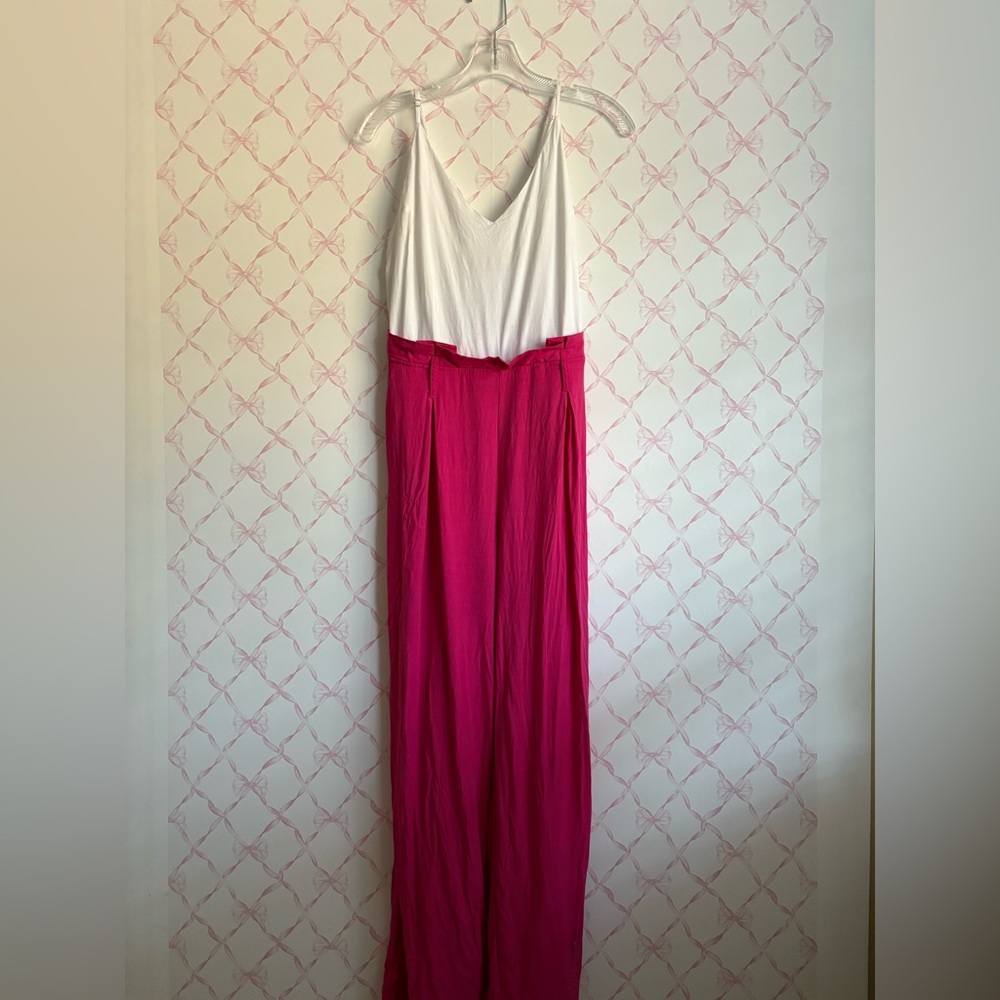 Altar'd State White & Hot Pink Colorblock Jumpsuit
